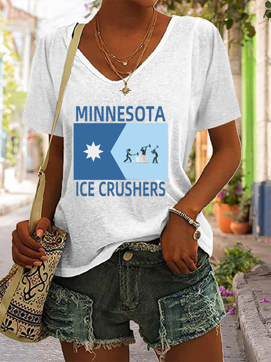 Women's Minnesota ICE Crushers Printed V-neck T-shirt