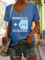Women's Minnesota ICE Crushers Printed V-neck T-shirt