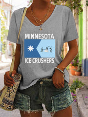 Women's Minnesota ICE Crushers Printed V-neck T-shirt
