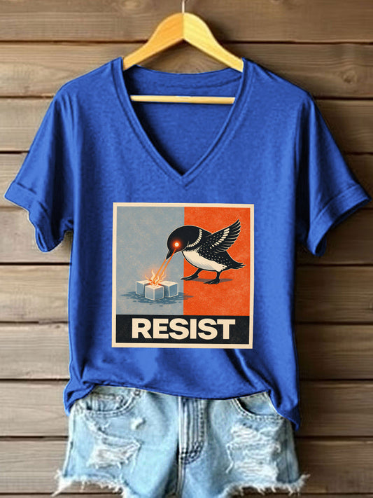 Women's Abolish ICE Loon Print V-Neck T-Shirt