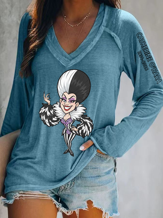 Women's RIP Queen Of Comedy Faux Cotton V-Neck T-Shirt