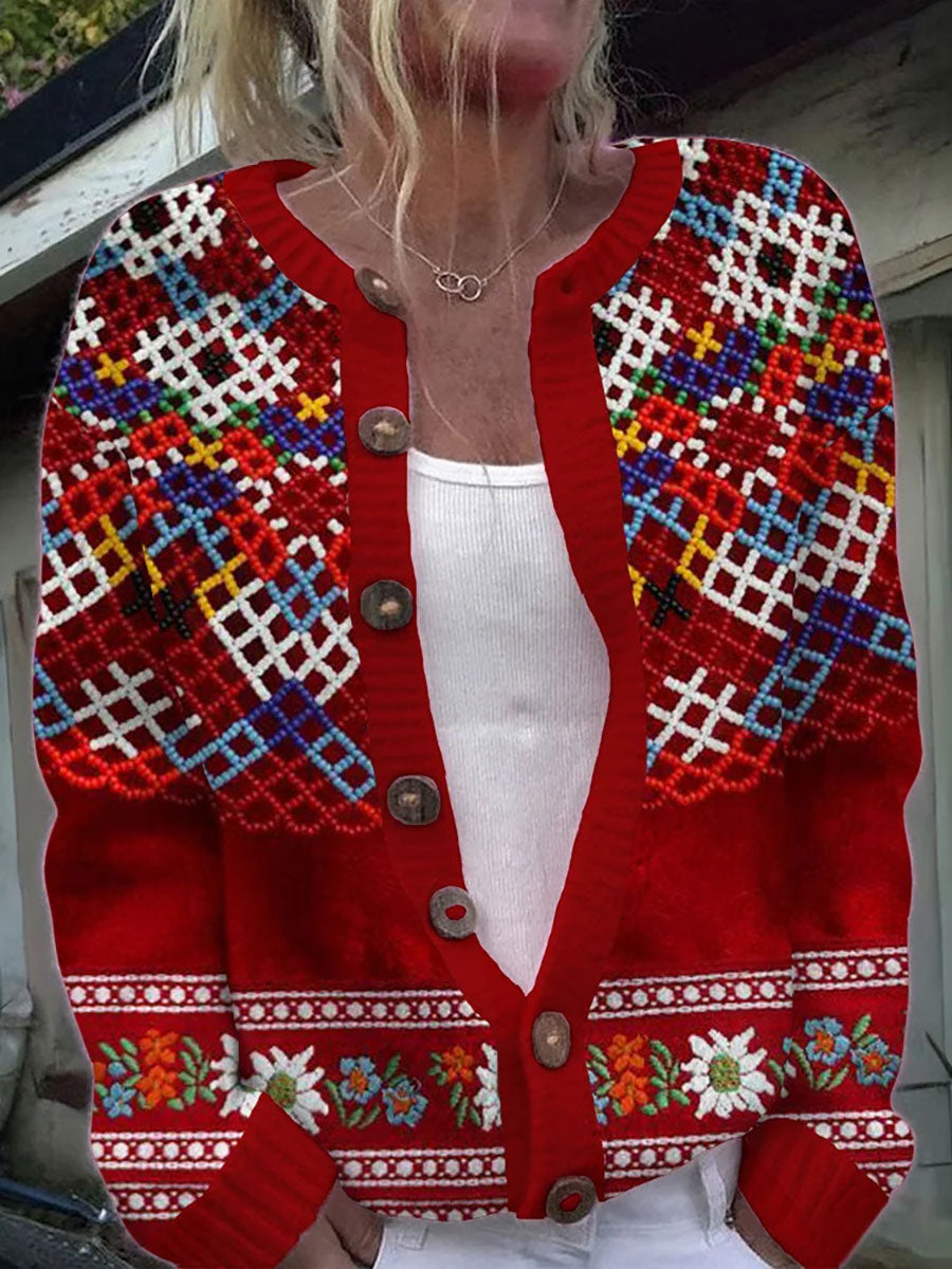 Women's Greenland-Inspired Pattern Casual Cardigan