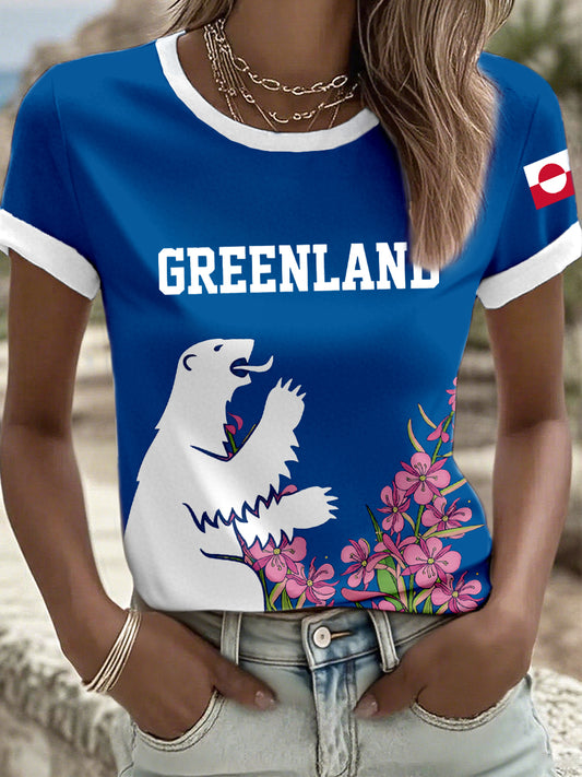 Women's Greenland Inspired Polar Bear And Dwarf Fireweed Print T-Shirt