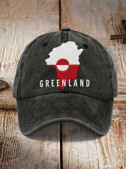 Unisex Greenland Inspired Embroidered Washed Hat