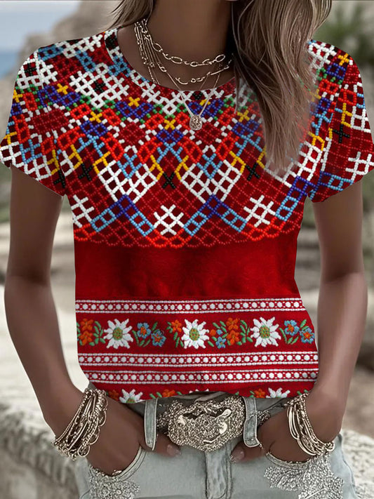 Women's Greenland Traditional Pattern Print Casual T-Shirt