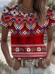 Women's Greenland Traditional Pattern Print Casual T-Shirt