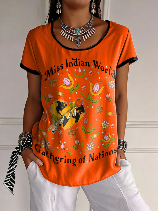 Women's Gathering of Nations Pow Wow Indian Native Art  Print T-shirt