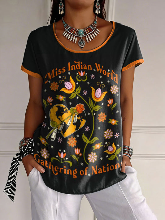 Women's Gathering of Nations Pow Wow Indian Native Art  Print T-shirt