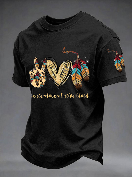 Men's Gathering of Nations Pow Wow Indian Native Art  Print imitation cotton short-sleeved T-shirt