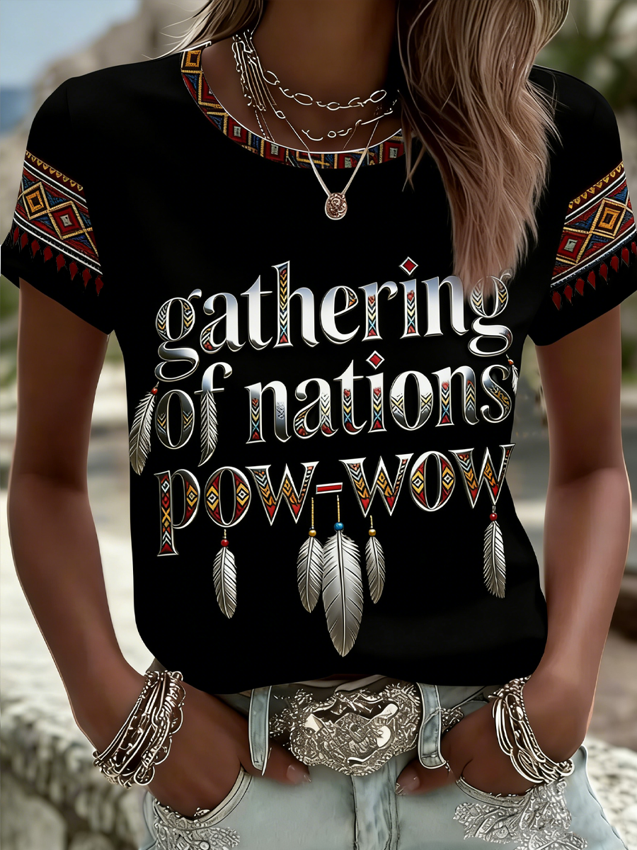 Women's Gathering of Nations Pow Wow Indian Native Art  Print short-sleeved T-shirt