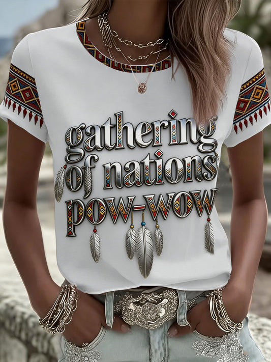 Women's Gathering of Nations Pow Wow Indian Native Art  Print short-sleeved T-shirt