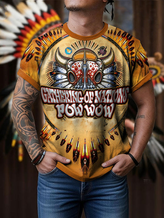 Men's GON Pow-Wow Indian Art Printed T-shirt