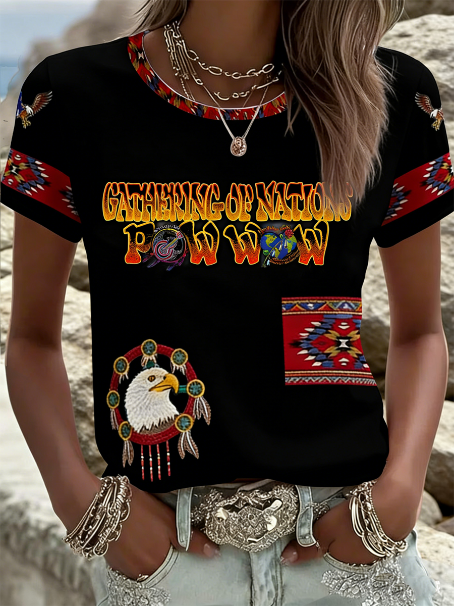 Women's GON Pow-Wow Indian Art Printed short-sleeved T-shirt