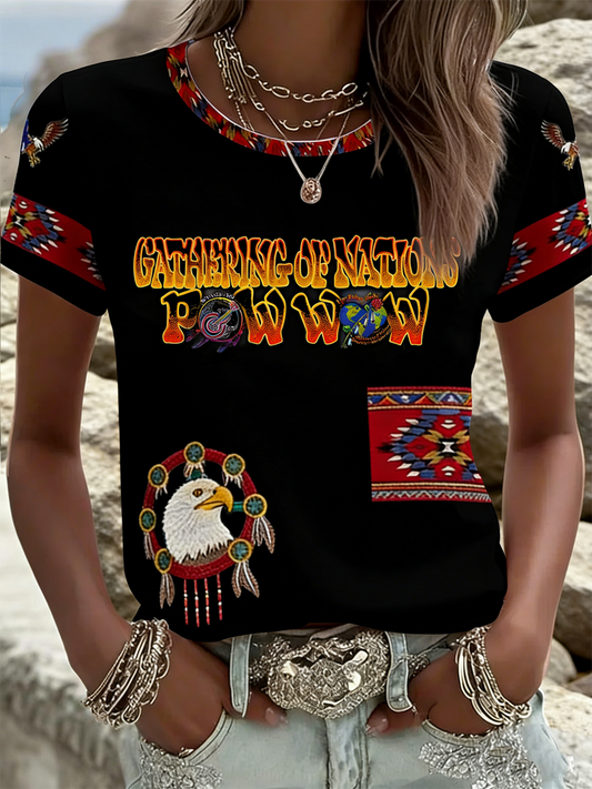 Women's GON Pow-Wow Indian Art Printed short-sleeved T-shirt