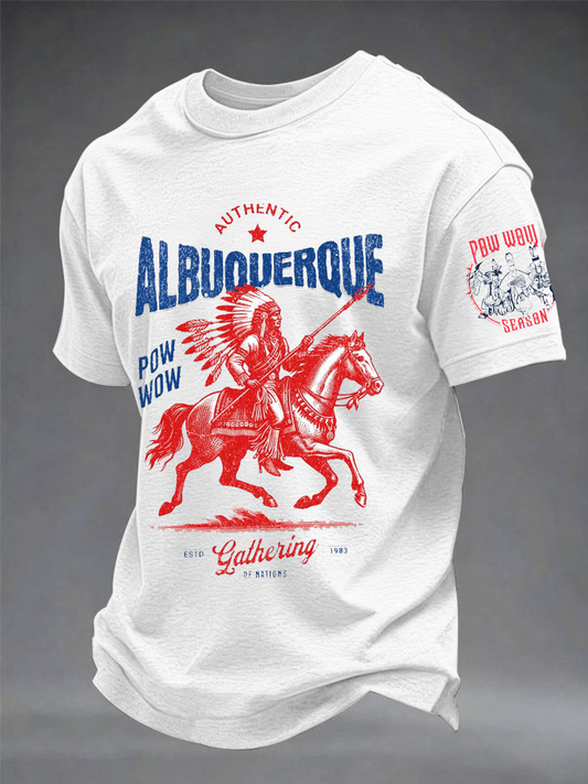 Men's GON Pow-Wow Indian Art Printed imitation cotton short-sleeved T-shirt