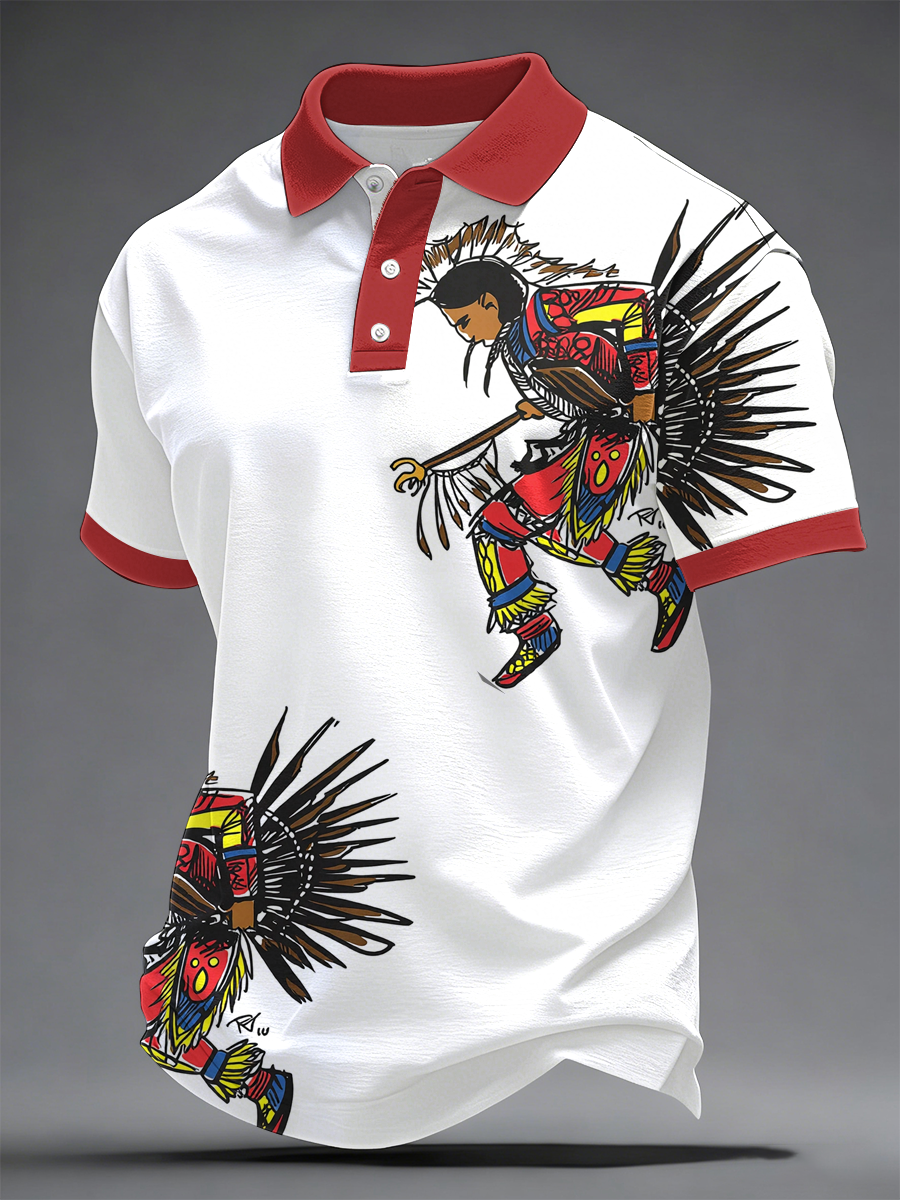 Men's GON Pow-Wow Indian Art Printed polo shirt