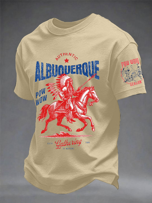 Men's GON Pow-Wow Indian Art Printed imitation cotton short-sleeved T-shirt