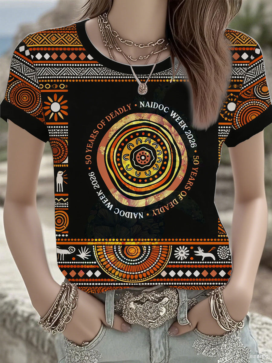 Women's AU 50 Years of Deadly NAIDOC Week Aboriginal Culture Printed short-sleeved T-shirt