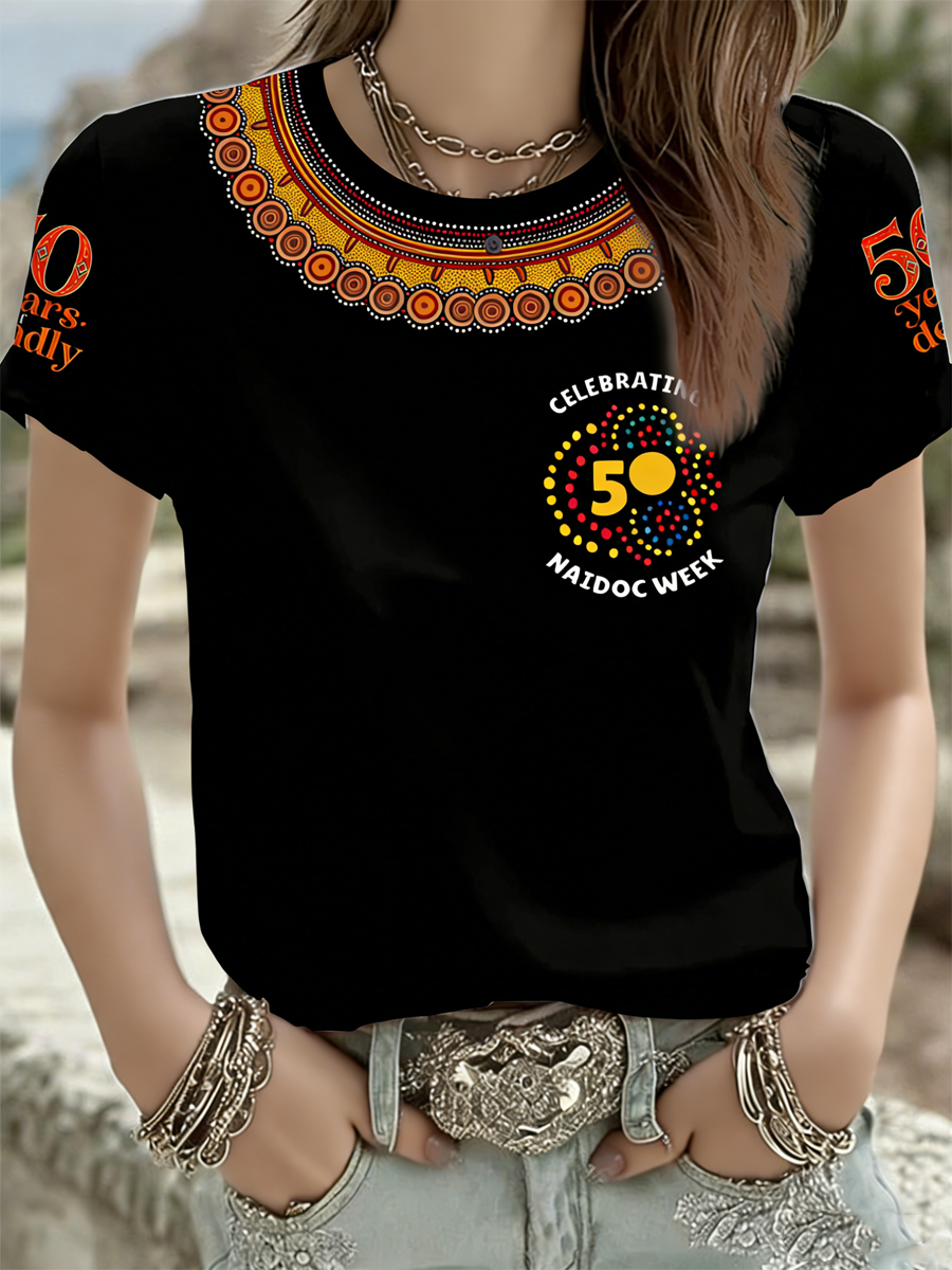 Women's AU 50 Years of Deadly NAIDOC Week Aboriginal Culture Printed short-sleeved T-shirt