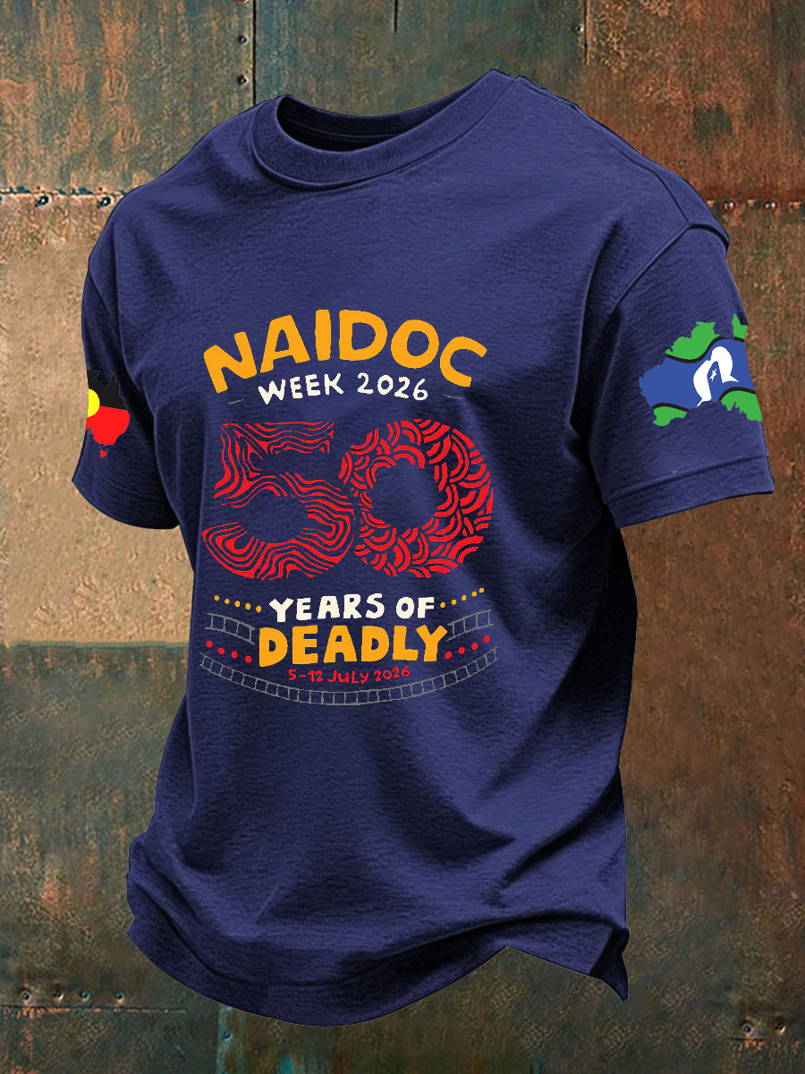 Men's AU 50 Years of Deadly NAIDOC Week Aboriginal Culture Printed imitation cotton short-sleeved T-shirt
