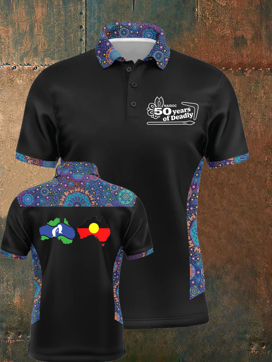 Women's AU 50 Years of Deadly NAIDOC Week Aboriginal Culture Printed polo T-shirt