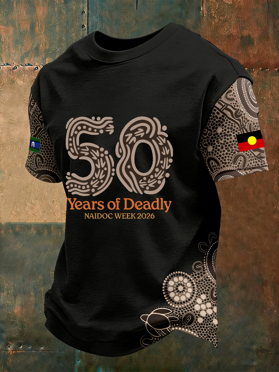 Men's AU 50 Years of Deadly NAIDOC Week Aboriginal Culture Printed short sleeves t-shirt