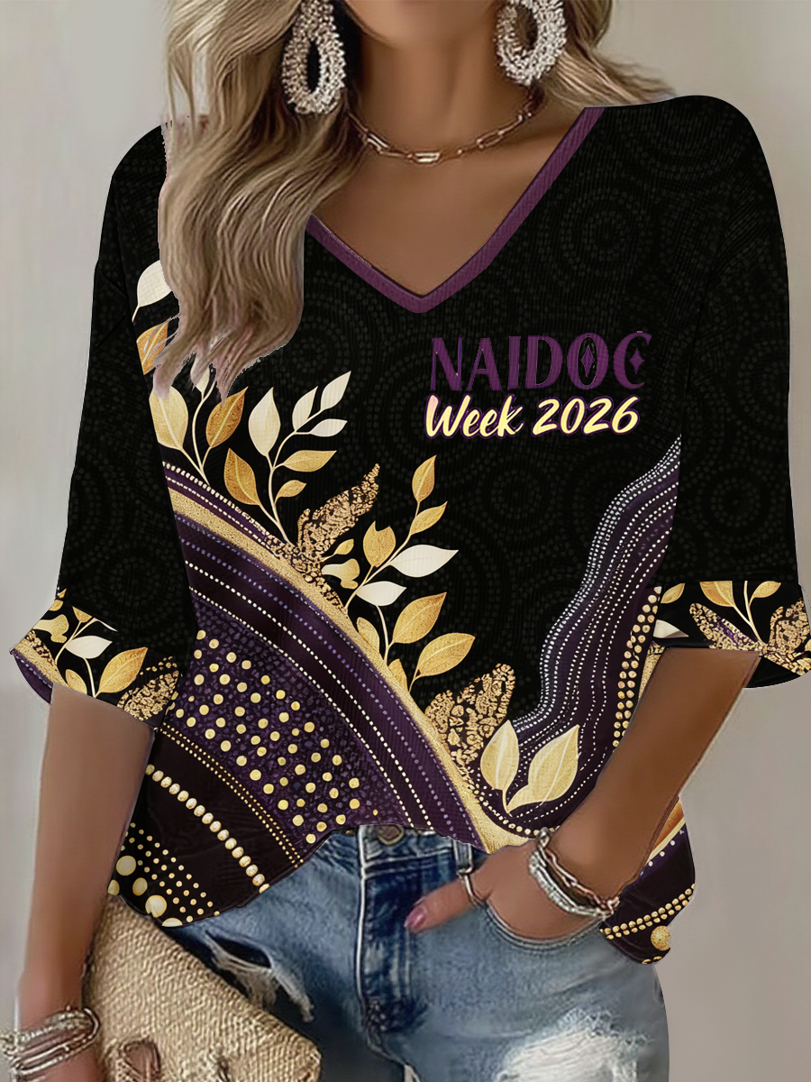 Women's AU 50 Years of Deadly NAIDOC Week Aboriginal Culture Printed Waffle T-shirt