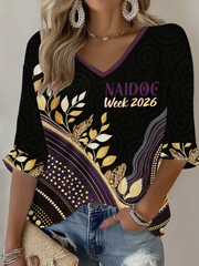 Women's AU 50 Years of Deadly NAIDOC Week Aboriginal Culture Printed Waffle T-shirt