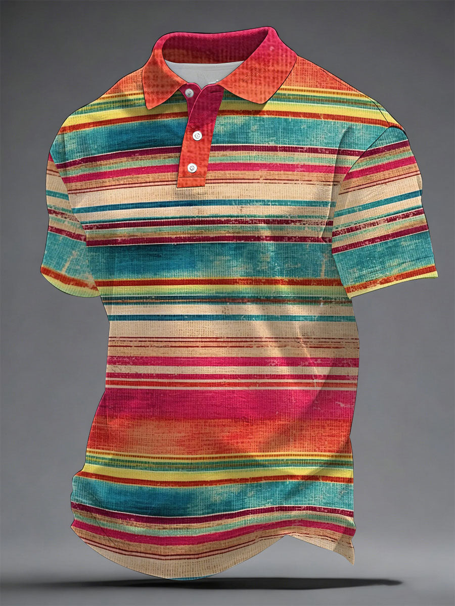 Men's Striped Artistic Print Casual Top
