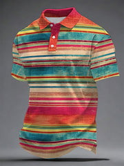 Men's Striped Artistic Print Casual Top