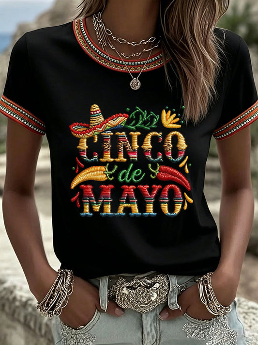 Women's Cinco de Mayo Print Casual T-Shirt