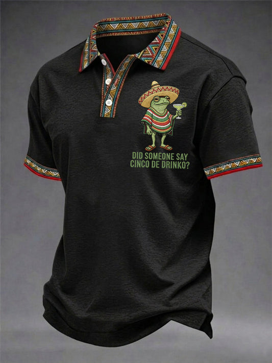 Men's Funny Frog Did Someone Say Cinco De Drinko? Print Casual Polo