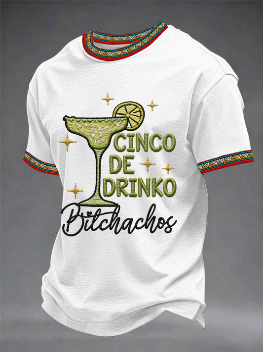 Men's Funny Cinco De Drinko Bitchachos Skeleton Print Casual Tee