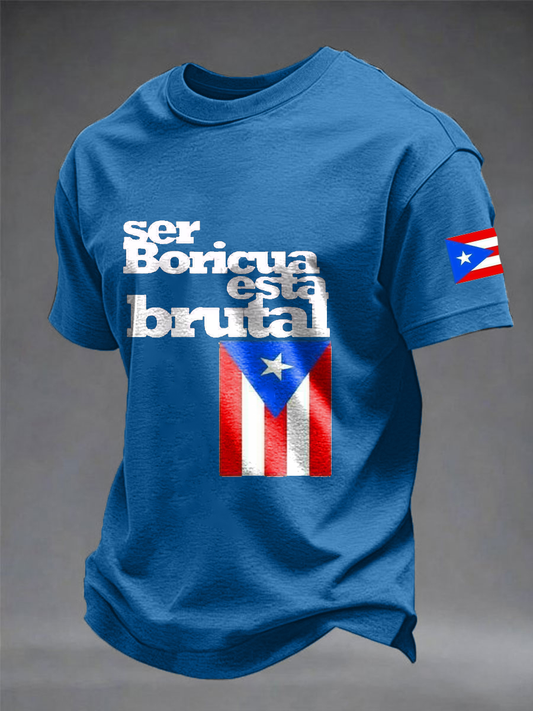 Men's Puerto Rico Printed imitation cotton short-sleeved T-shirt