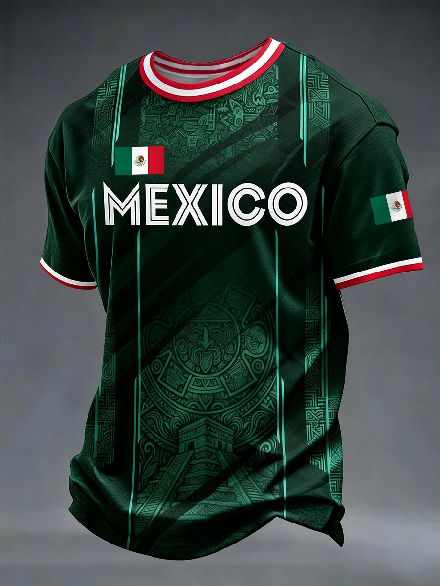 Men's Mexican Aztec Soccer Print Casual Tee