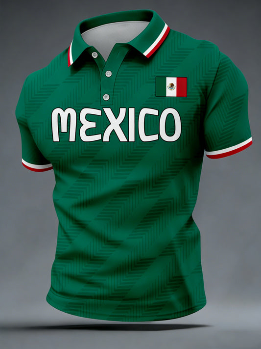 Men's Mexican Aztec Soccer Print Casual Polo