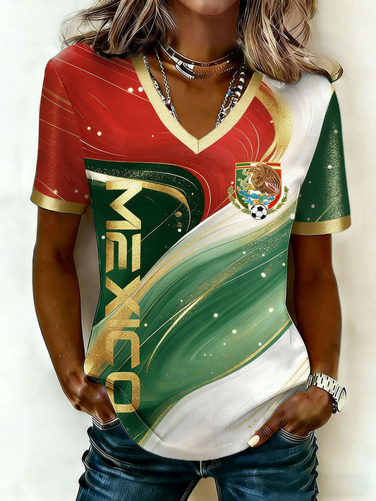 Women's Mexico Football Lover Printed T-shirt