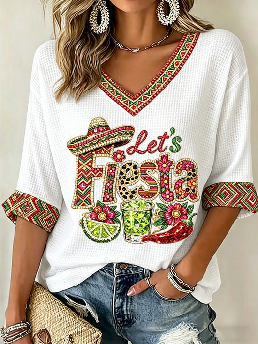 Women's Cinco De Mayo Print Waffle  T-shirt
