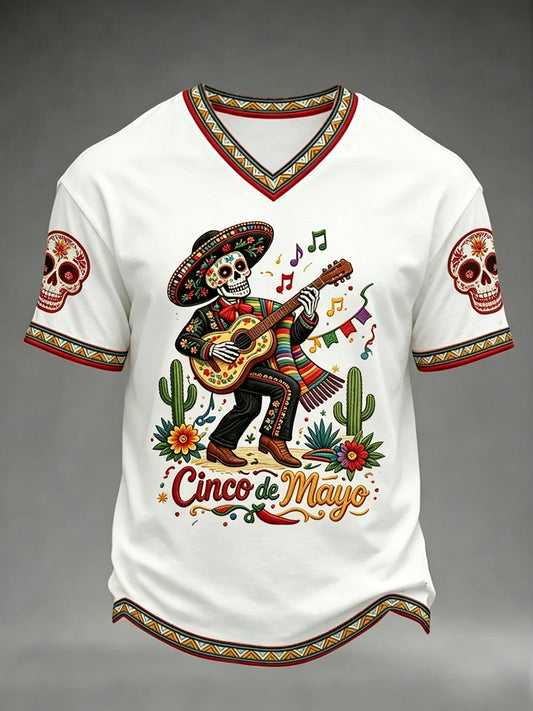 Men's Cinco De Mayo Print Short-Sleeve V-neck T-shirt