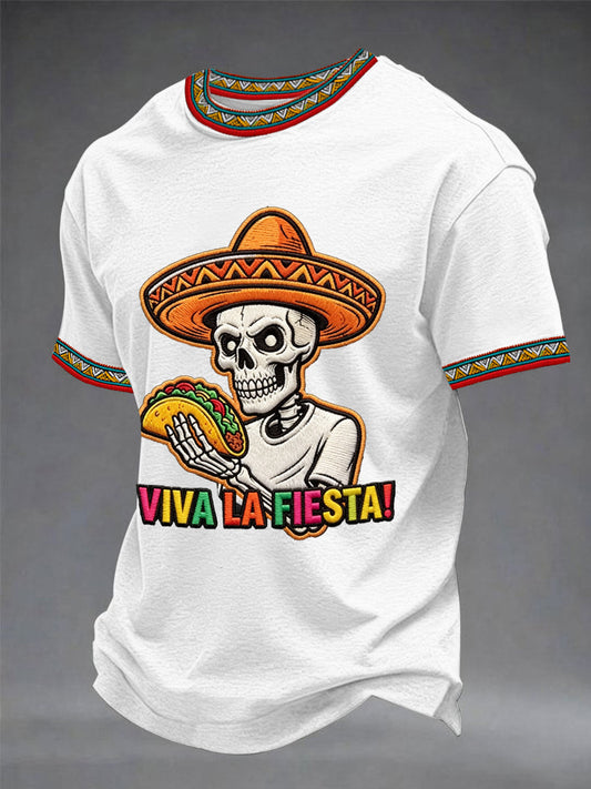 Men's Viva La Fiesta! Skeleton Print Casual Tee