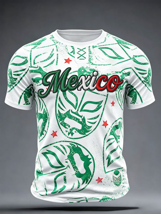 Men's Mexico Football Lover Art Printed T-shirt