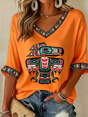 Women's Indigenous Print Casual T-Shirt