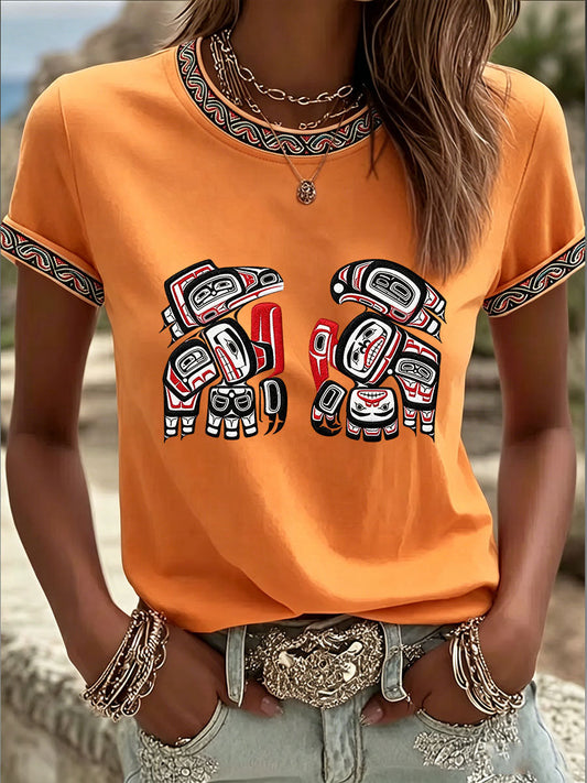 Women's Indigenous Totem Art Casual T-shirt