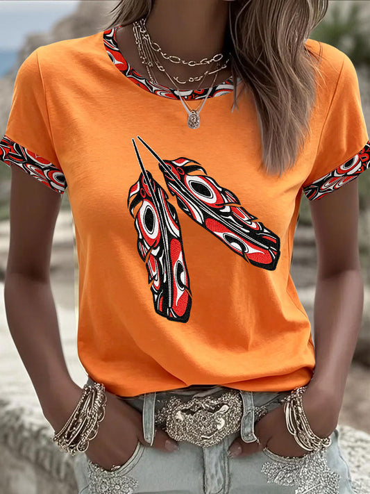 Women's Indigenous Print Casual T-shirt