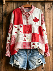 Women's  Maple Leaf Checkered Print Long sleeves Shirt