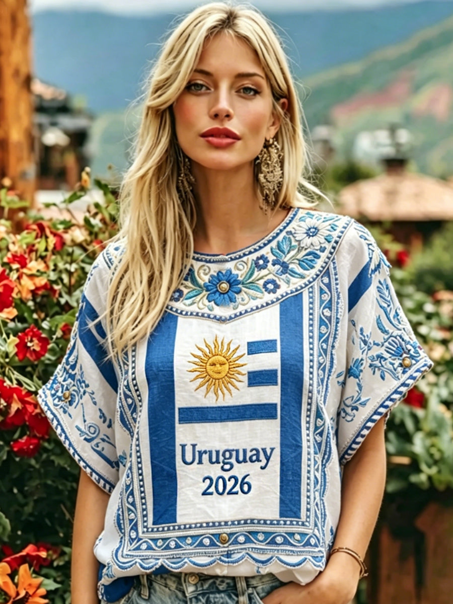 Women's URUGUAY 2026 Football  linen short-sleeved T-shirt