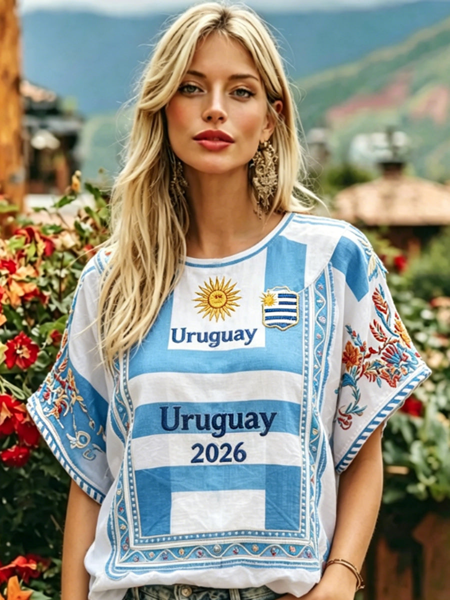 Women's URUGUAY 2026 Football  linen short-sleeved T-shirt