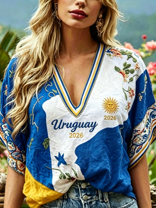 Women's URUGUAY 2026 Football  linen short-sleeved T-shirt