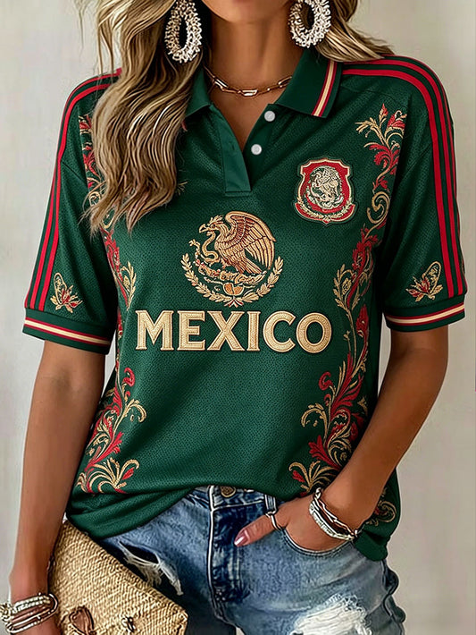 Women's Mexico Football Lover Printed Casual Tops