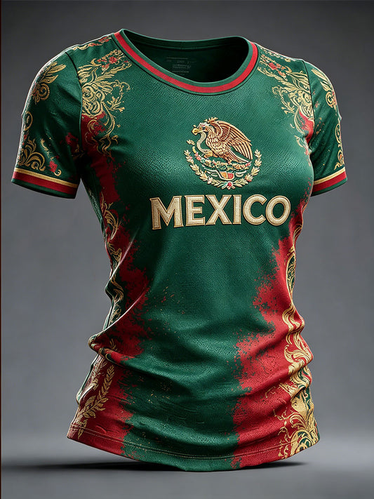 Women's Mexico Football Lover Printed T-shirt